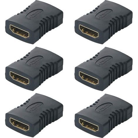 Packung mit 6 HDMI-Kupplungen, HDMI-Adapter (weiblich auf weiblich), vergoldete HDMI-Anschlüsse, Anschlusskonverter für HDMI-Verlängerungskabel, schwarz. (1/5)