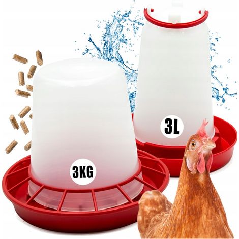 Mangiatoia + abbeveratoio per mangime per polli, anatre, oche, pollame 3 kg + 3 l