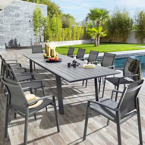Hesperide – Table de jardin extensible 12 places – Aluminium traité époxy – Rallonge papillon 94 cm – Dimensions 314 x 101 x 76 cm