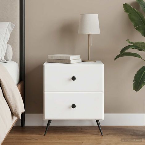Table de chevet 2 tiroirs blanc en bois d’ingénierie 43 x 34,5 x 47,5 cm, 11.6kg - PANGIVO (1/5)