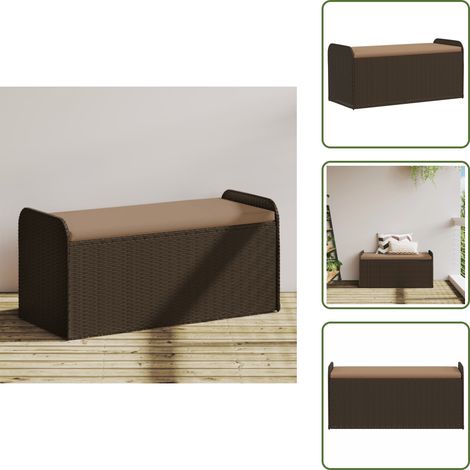 Cuscino da esterno - vidaXL Cassapanca con Cuscino Marrone 115x51x52 cm in Polyrattan - Arredamento da giardino