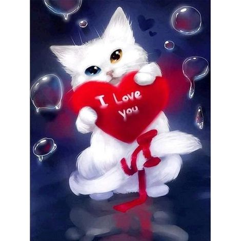Peinture diamant chat blanc 30x40cm - Décoration murale DIY (1/4)