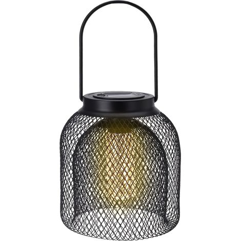 LED Solar Hängeleuchte warmweiß - 22 cm - Gartenlampe aus Metall in schwarz - Garten Leuchte Deko Beleuchtung Gitter Lampe zum Hängen kabellos für Außen