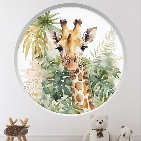 Stickers Trompe l'oeil Arche ronde Enfants - Girafe - Diamètre 90 cm (1/4)