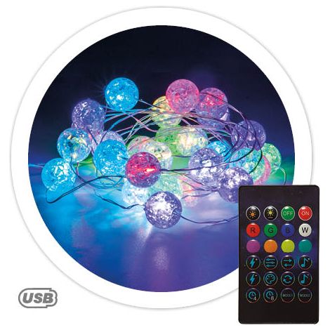 Guirnalda de bolas LED 3M con USB + mando 24 funciones RGB IP44 (1/5)