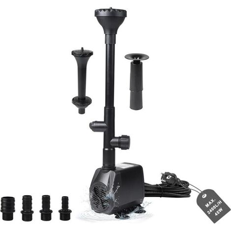Pompe Bassin Exterieur Pompe à Fontaine 2500L/H Pompe à Eau Pomp Ruisseau 45W Aquarium Pompa Submersible Pomp Fontaine Exterieur Pomp de Filtration avec 4 Buses. 5M Câble. 3 Styles de Fontaines