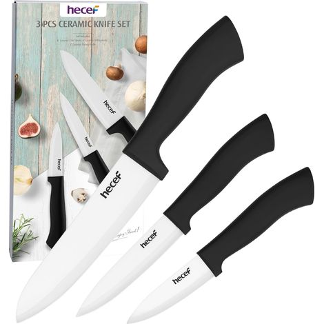 3 Piece Ceramic Kitchen Knives with Cases, White (1/5)