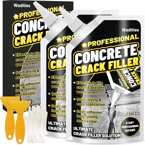 Remplisseur de fissures dans le béton 1.2kg, mastic d'étanchéité pour la réparation du béton des allées, des trottoirs, des terrasses, des joints, scellant à séchage rapide pour l'extérieur - Gris (1/5)