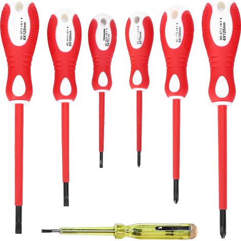Jeu de 7 tournevis isolés magnétiques portables pour électriciens avec stylo testeur (1/5)