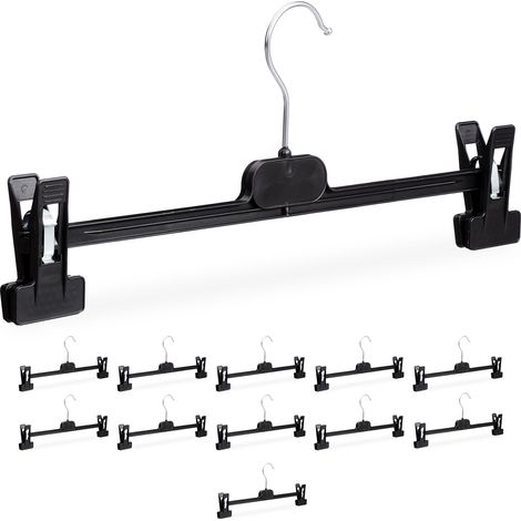 Relaxdays Trouser Hanger, Set of 12, 2 Clips, for Pants & Skirts, Closet Storage, HWD: 15x35.5x2.5 cm, PP & Iron, Black