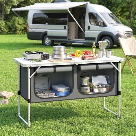 Armoire camping pliante cuisine camping cadre en aluminium plan travail rangement voyages camping - Couleur: Argenté