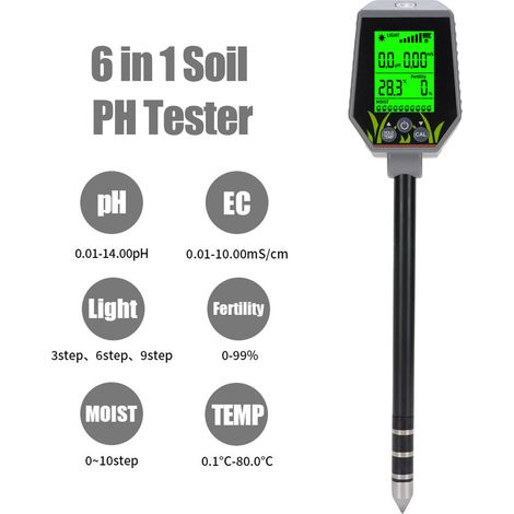 6 in 1 Soil PH Tester Air Humidity Temperature Illuminance Measurement LCD Backlit Display Digital Soil Meter for Food Safety Industrial Applications