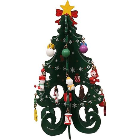 Sapin de Noël en bois 3D vif 6 pièces décoration boisée pour fête de Noël vert (1/5)