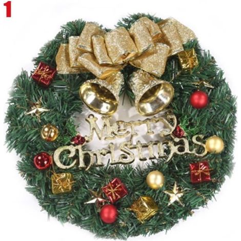 Couronne de noël, Décoration de Noel avec Clochettes Exterieur pour Magasins, Bureaux, Sapin de Noel, Diamètre 30cm - Style 1 (1/4)