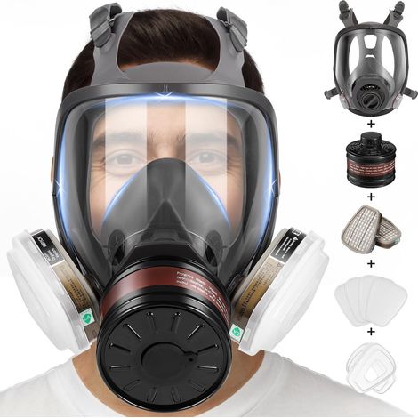 Masque Respiratoire Réutilisable avec Filtres, Masque à Gaz de Protection Respiratoire, Masque Anti Poussière pour Peinture, Soudage, Vapeurs Organiques, Ponçage, Graffiti (1/5)