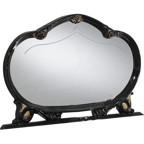 Miroir mural bois vernis laqué brillant noir et doré Lesly 130cm (1/2)