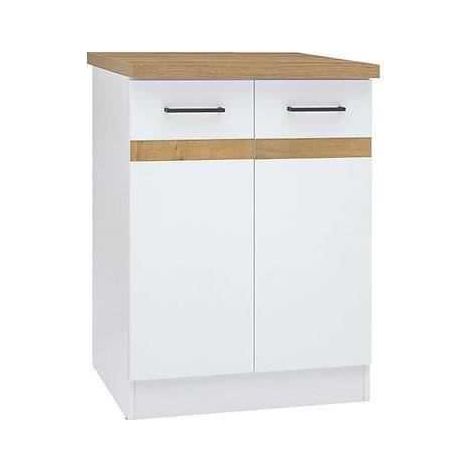 JUNONA Meuble bas de cuisine 60 cm - 2 Portes - Plan de travail - Blanc brillant
