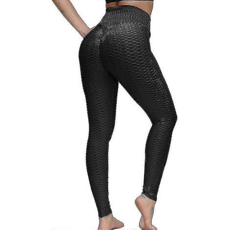 Leggings pour femmes, taille haute, pantalon de yoga, effet push-up, jacquard, froncé, gainant, effet ventre plat, effet push-up, gris, blanc, noir, violet, fitness, salle de sport.-S-Black (1/5)