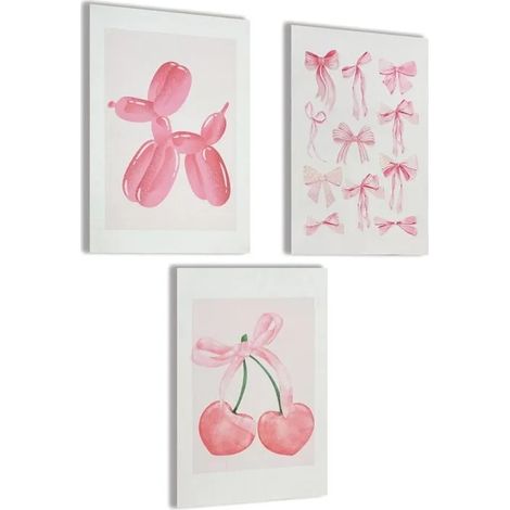 Lot de 3 Toiles Roses pour Décoration Murale, Format A4 (21 x 29,7 cm) - Sans Cadre, Idéal pour les Chambres de Filles (1/5)