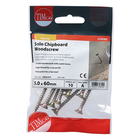 TIMCO Solo Countersunk Gold Woodscrews - 5.0 x 60