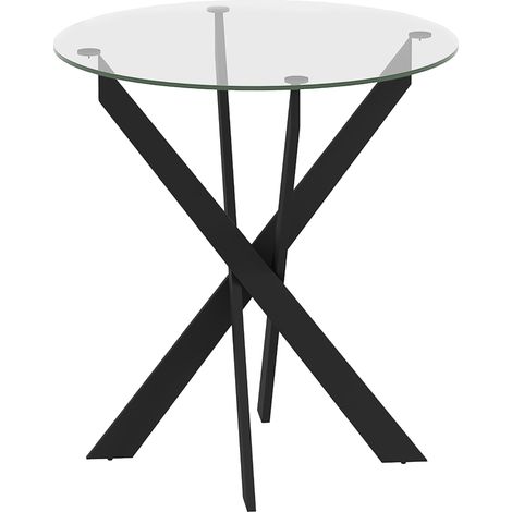 Mesa de comedor redonda de vidrio templado 70 x 75 cm con patas de acero negra (1/5)