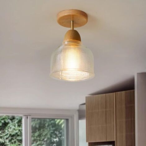 Petit plafonnier en verre d'intérieur, luminaire de plafond for balcon,plafonnier japonais en bois à encastrer(sans ampoule) (1/5)