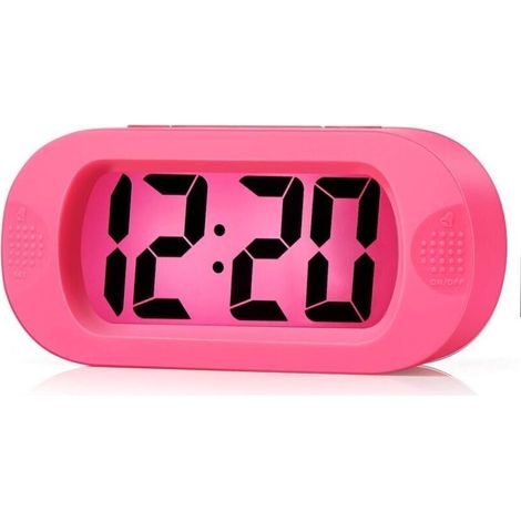 Despertador digital para niños con función de repetición y luz nocturna – Pantalla LCD grande – Carcasa de silicona a prueba de golpes – Compacto y ligero – Rosa (1/4)