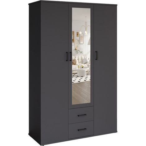 Armario TOM – 3 puertas – Color gris antracita – Armario + estanterías – L120 cm – Diseño