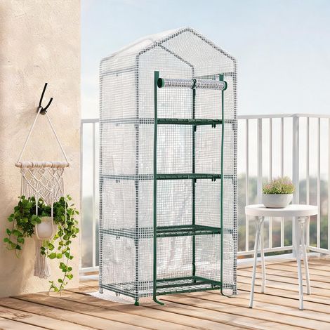 Serre de jardin compacte blanche 70 x 50 x 160 cm avec 4 étagères (1/5)
