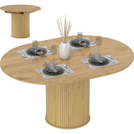 Table à manger extensible 6-8 personnes, ronde à ovale, pour salle à manger ou cuisine, bois et acier (1/5)