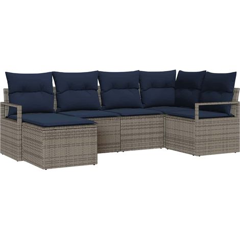 Sofa Set with Cushion 6 pcs Grey Poly Rattan vidaXL