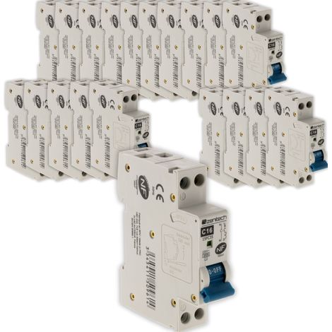 Zenitech – Lot de 20 disjoncteurs 16A PH/N – Courbe de déclenchement NF – Pouvoir de coupure 3kA – Fixation rail DIN pour installation rapide