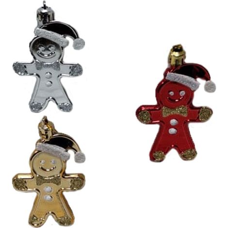 Pupazzo di neve addobbi decorazioni natalizi palline per albero natale rosso oro argento in plastica con glitter set da 12 - decoro: 12 appendini pupazzo rosso (1/5)