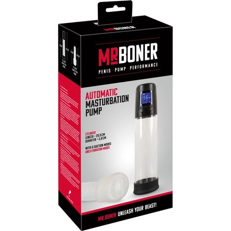 MrBoner - Bomba de pene automática con función de masturbación 2 en 1 transparente (1/5)