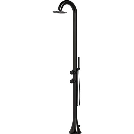 SINED Doccia Luna D Nera In Acciaio Inox 316l Con Doccino Flessibile Con Doppio Ingressi Per Acqua Calda e Fredda laterale o dal basso Due modalita Ideale Per Installazioni Esterne