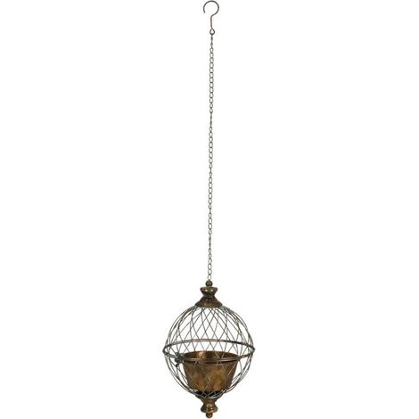 Jardinière Ronde L suspendue Métal Vieilli avec Chaîne - Ø 22,5 x H 36 cm - Livraison gratuite (1/2)