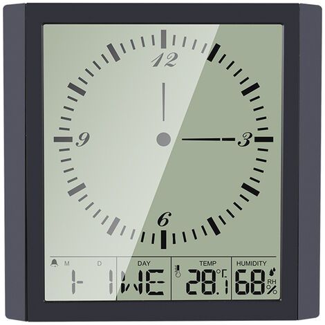 Détecteur d'humidité Thermo-hygromètre numérique multifonctionnel Thermomètre et hygromètre et horloge carrée Horloge murale , Noir (1/4)