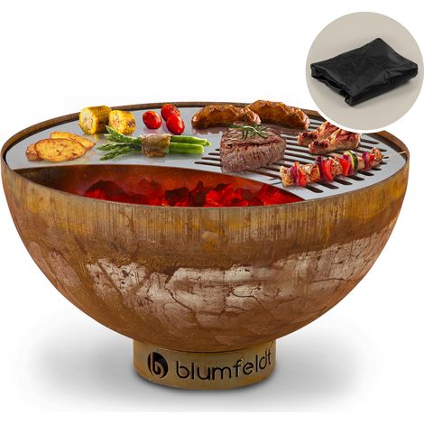 Blumfeldt – Braséro de jardin 60,5cm – Acier 1,5mm – Foyer de terrasse avec grille pare-étincelles – Cendrier amovible – Usage extérieur toute l'année