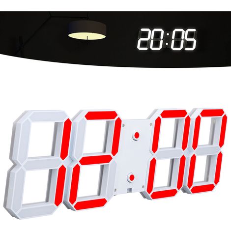 Intelligente Bluetooth-Wanduhr mit 3D-Ausschnitt-Digitalanzeige, dekorative, dimmbare Smart-Wanduhr mit roter Beschriftung, eingebauter Batterie, Lieferung gemäß europäischer Norm 100-240 V. (1/5)