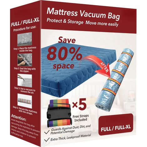 Sac à vide pour matelas, extra épais et étanche, avec 5 sangles de fixation, pour déménagement et rangement,200250 (1/5)