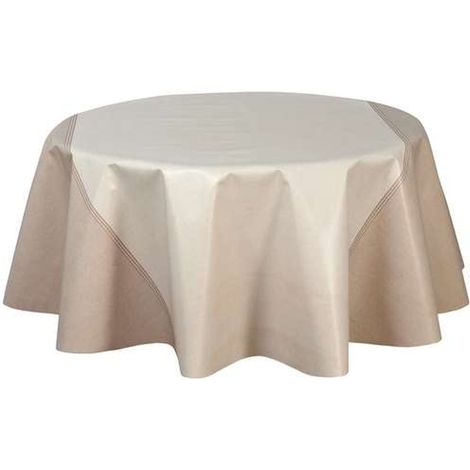 Nappe en toile cirée ronde 135 cm – Écru – 89% PVC – Résistante aux tâches et facile à nettoyer – Protection moderne pour table – Toilinux (1/4)