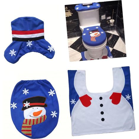 Matten Set mit Schneemann und Hutmotiv blaues Plüschmaterial