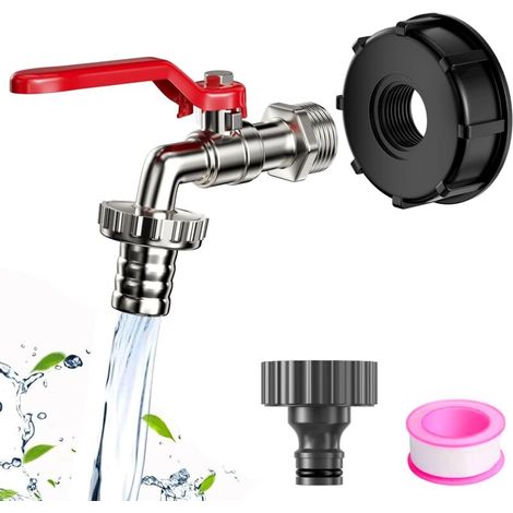 Robinet Cuve 1000L Alliage de Zinc, Recuperateur Eau de Pluie Vanne, Raccord IBC Reservoir Raccordement, Bouchon Accessoires Adapt (1/4)