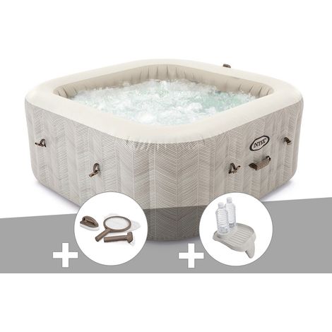 Kit spa gonflable Intex PureSpa Chevron carré Bulles 6 places + Kit d'entretien + Porte-verre