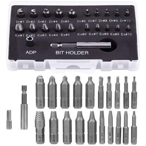 22pcs Endommagé Vis Extracteurs de Vis Cassé Extracteur avec Porte-embout Magnétique et Adaptateur de Douille pour Vis Cassée (1/5)