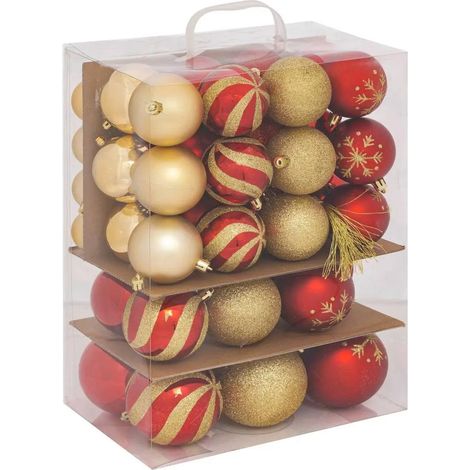 Lot de 60 Boules de Noël "Rena" 8cm Rouge & Doré