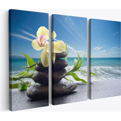 Tableau triptyque sur toile - Fleurs Galets (1/2)