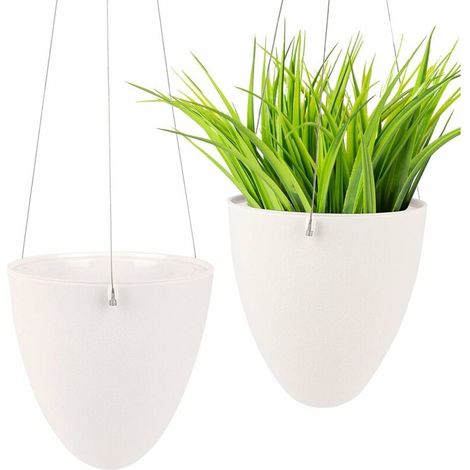 Set mit 2 hängenden Blumentöpfen aus Kunststoff, hängende Blumentopf-Wanddekoration für Garten, drinnen, draußen, Balkon (2er-Set) (1/5)