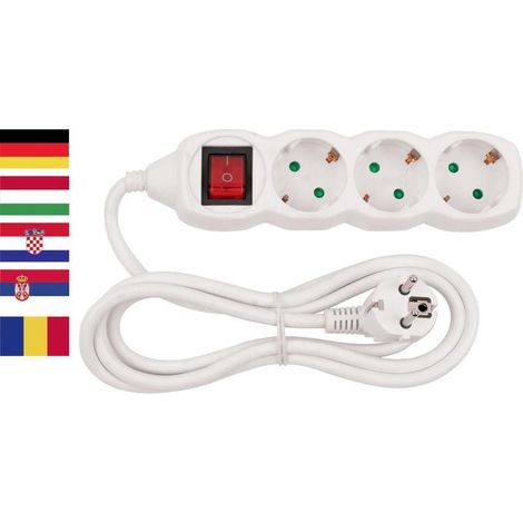 Kabel Strend Pro DG-803BK, Schuko-Steckdose, 3,00 m, 3 Steckdosen, HU, RO, SRB, CRO + Schalter (1/2)