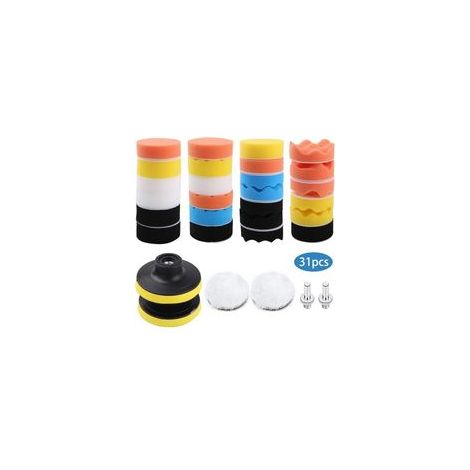 Kit de Polissage Voiture 31 Pièces, Tampons en Éponge et Laine, Adaptateur M10, pour Lustrage et Cirage avec Polisseuse (1/4)